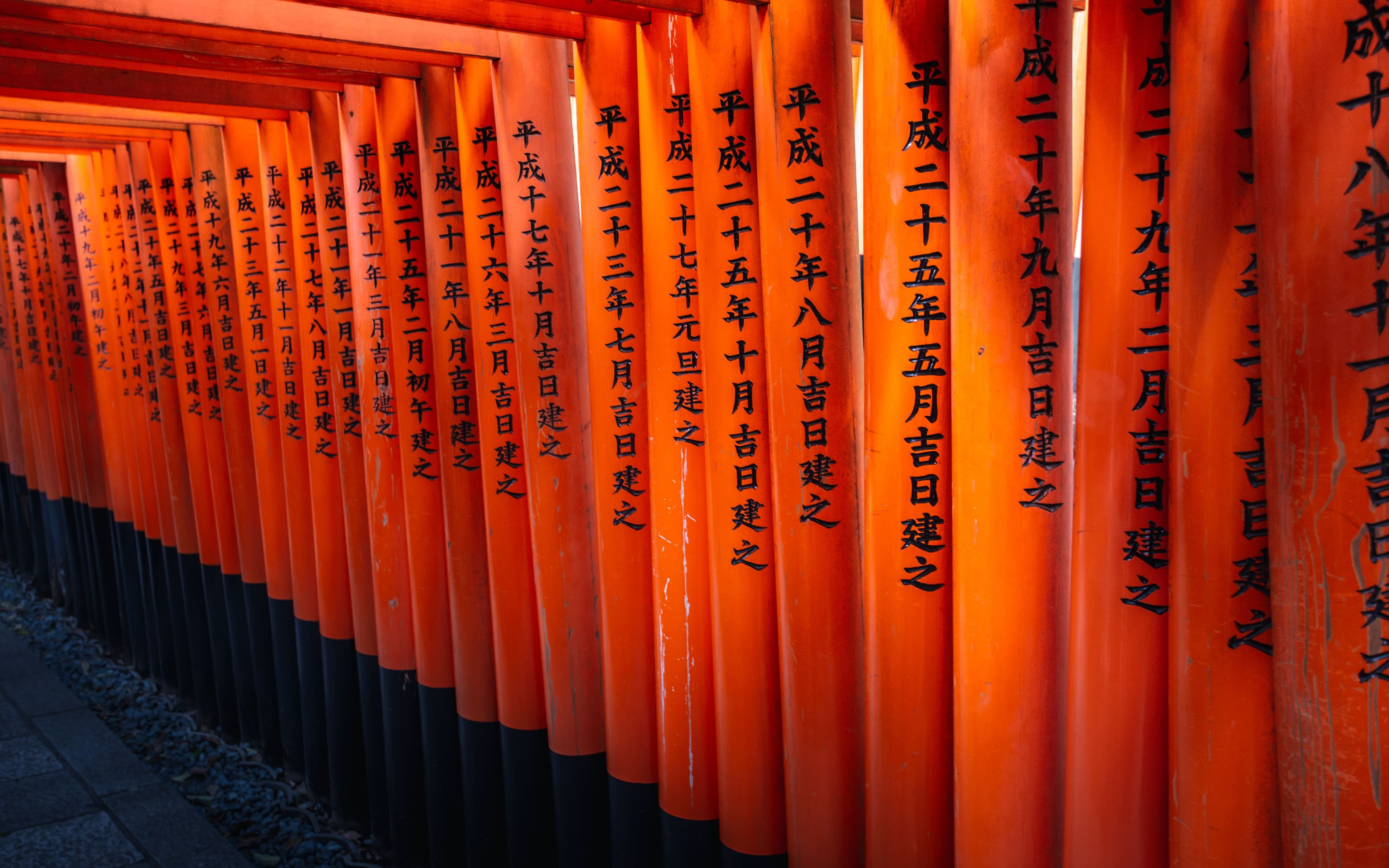 เสาโทริอิสีส้มเรียงรายที่ศาลเจ้าฟูชิมิ อินาริ เกียวโต