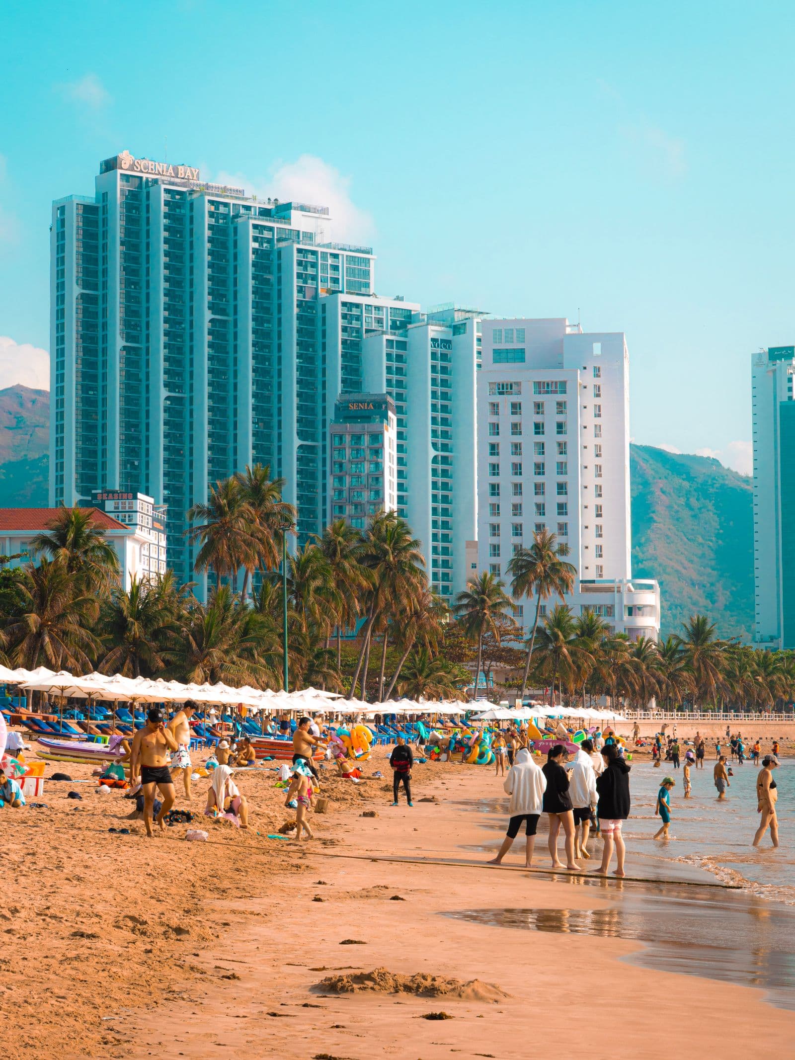 ทัศนียภาพชายหาดและตึกริมทะเลของเมืองญาจาง เวียดนาม
